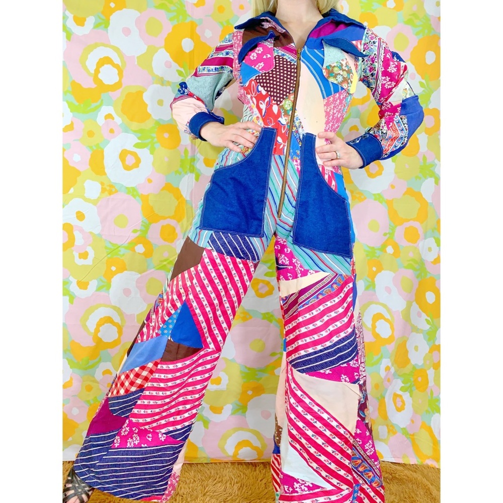 VINTAGE Style 60s 70s Handmade Patchwork Jumpsuit